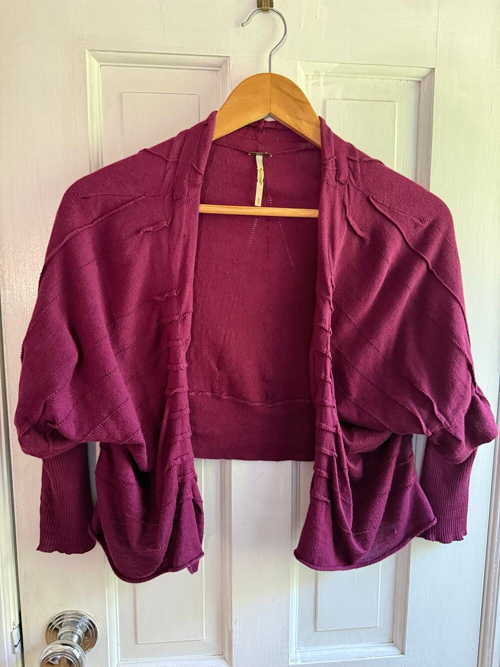 Free People Wine Red Cropped Cardigan Shrug Long Sleeve Women's Size Small